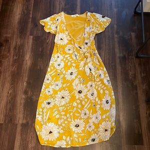 Floral yellow wrap dress